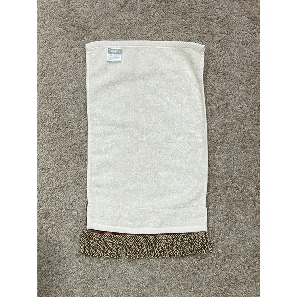 Croscill Burgundy Gold 3 Pc Hand & Bath Towel Set Tassel Fringe Damask Rose
